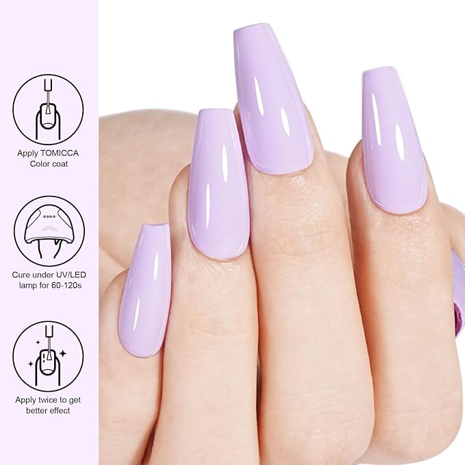 TOMICCA Purple Gel Nail Polish, 15ml Pastel Lilac Purple Gel Polish Colors, Soak Off UV Nail Art Macarons Manicure Salon DIY for Spring Summer