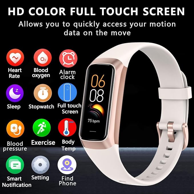 Fitness Tracker Activity Tracker 1.10''AMOLED Touch Color Screen,Smart Watch with 24/7 Blood Oxygen Heart Rate,Sleep Monitor,IP68 Waterproof,Step Counter Health for Women Men (White)