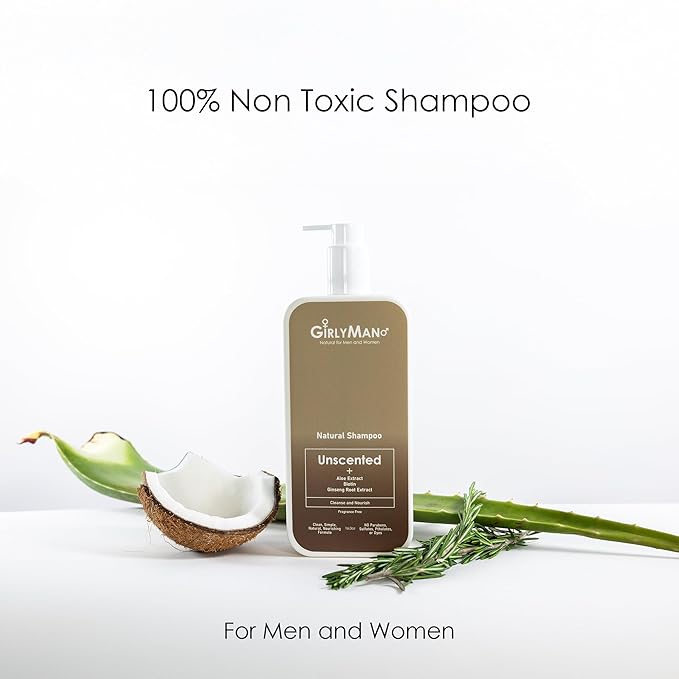 GirlyMan Natural Non Toxic Shampoo-Made with Olive Oil, Argan Oil, & Biotin, No Artificial Fragrance, Nourishing Ingredients, For All Hair Types, Family Owned (Unscented)