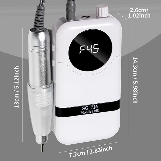 LIMEGIRL Professional Electric Nail Drill Kit 45000RPM Portable Cordless Toenail Cordless Toenail Machine with 14 Drill Bits and Base for Women (White)