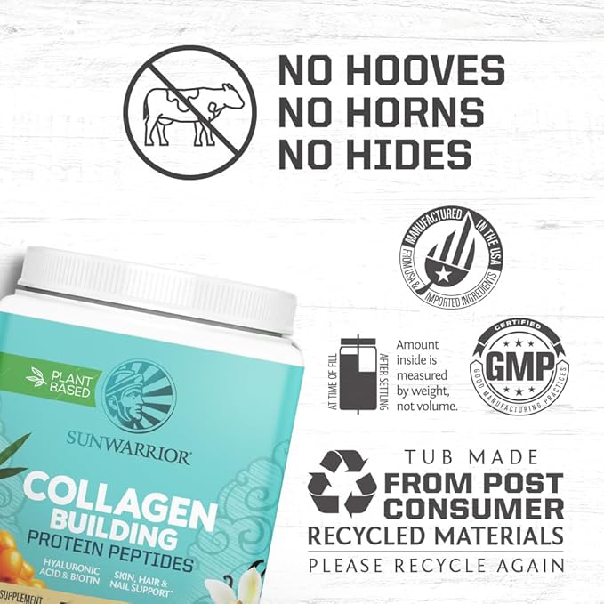 Sunwarrior Vegan Collagen Protein Powder Plant-Based | Silica Hyaluronic Acid Minerals Biotin Soy Free Dairy Free Gluten Free Non-GMO | Vanilla 20 Servings | Collagen Building Peptides