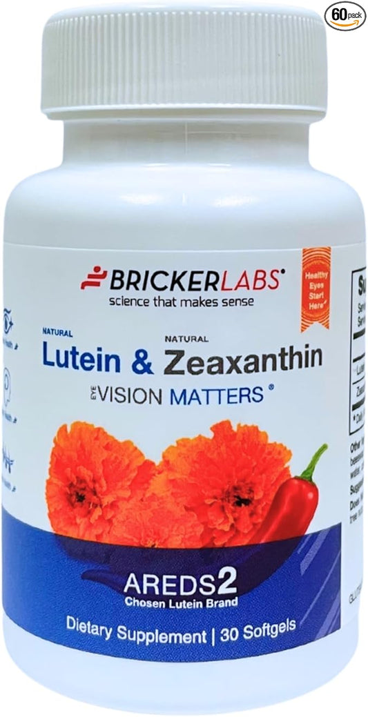 Bricker Labs Natural Lutein + Zeaxanthin Eye Supplement – Supports Eye, Brain, and Skin Health with Macular Carotenoids, Superior Bioavailability, AREDS2 Chosen Lutein Source – 60 Soft Gels