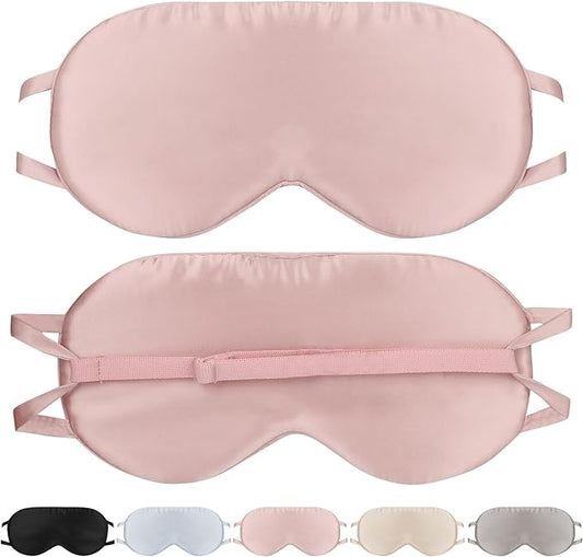 Silk Eye Mask for Sleeping with Adjustable Strap for Women/Men/Adults Blackout Pure Mulberry Silk Sleep Mask for Side Sleeper/Travel/Flight,Pink