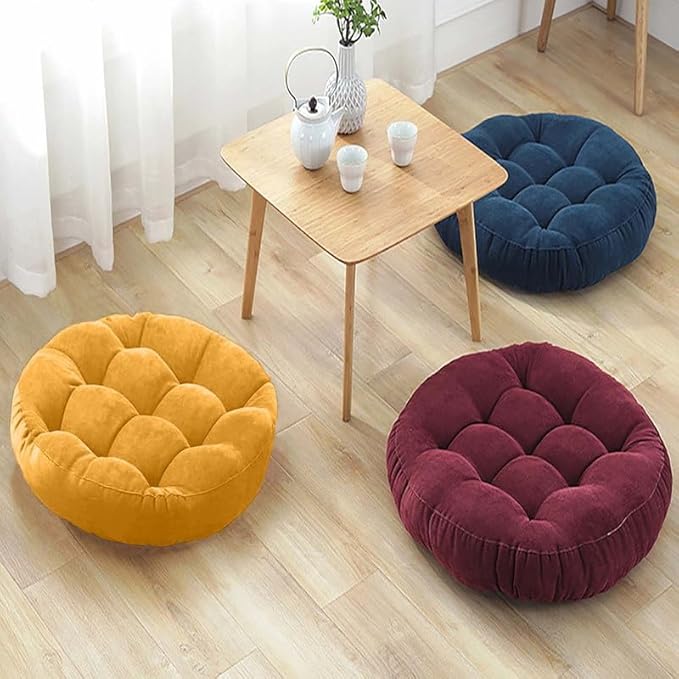 Meditation Floor Pillow Set of 2 Large Round Floor Cushions for Adults Tufted Corduroy Floor Seat Pillows Cushion for Living Room,Dark Grey 16.5" Lx16.5 Wx3 H