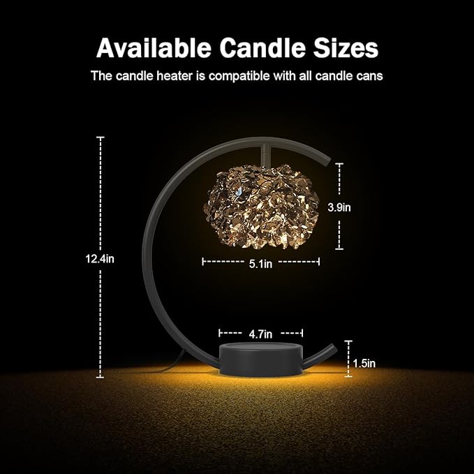 Candle Warmer Lamp for Jar Candles with Adjustable Brightness＆Timer，Handcrafted Crystal Candle Lamp Luxurious Design+2Bulbs,Home Decoration Electric Candle Lamp(Black C-Shaped)