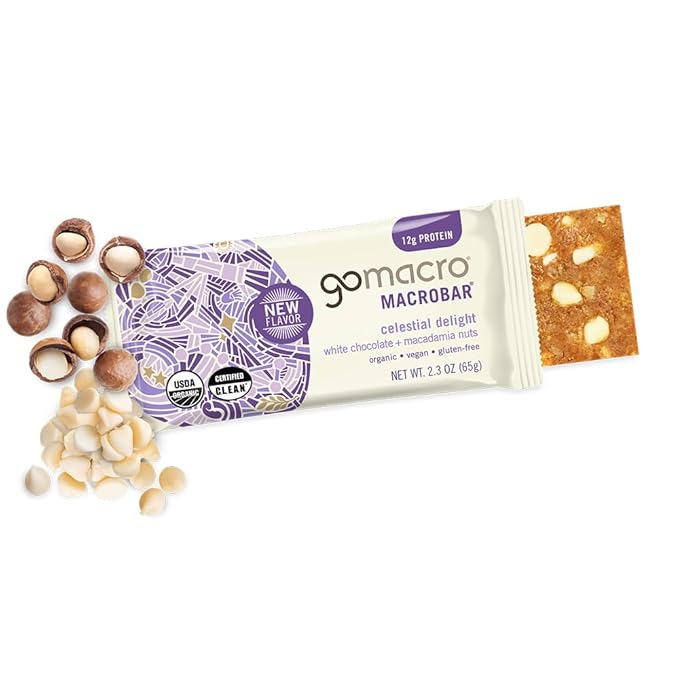 GoMacro MacroBar Organic Vegan Protein Bars - White Chocolate + Macadamia Nuts (2.3 Ounce Bars, 12 Count)