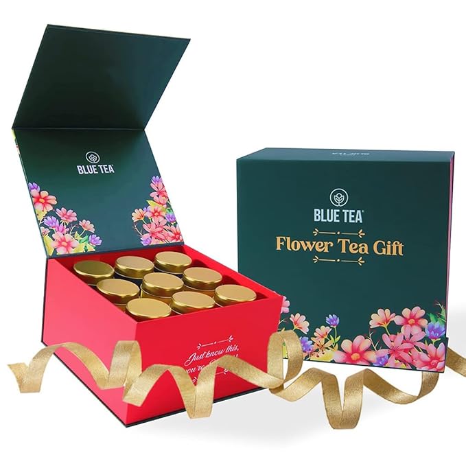 BLUE TEA - Assortment Tea Gift Set - 9 Flavors (5x9 = 45 Plant Based Tea Bags) | Herbal Tea - Caffeine Free - Non-Bitter - Gluten Free - Vegan | Variety Pack | Gifts for Him and Her