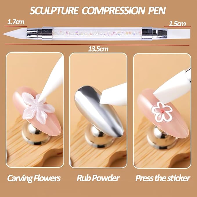 Chrome Nail Powder Metallic Gold And Silver, Magic Mirror Effect Pigment Glitter Rubbing Dust, 3D Carving Nail Molding Gel & Holographic Dip Nail Powder Kit for Nail Decor Home Manicure DIY