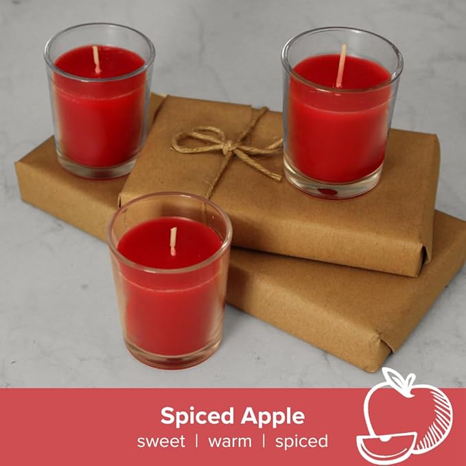 Simply Soson Apple Spiced Fall Scented Votive Candles, Bulk Set of 24 Red Cinnamon Candle, Apple Cinnamon Scented Candles for Fall Candles, Christmas, Xmas Candle Gifts for Women and Men