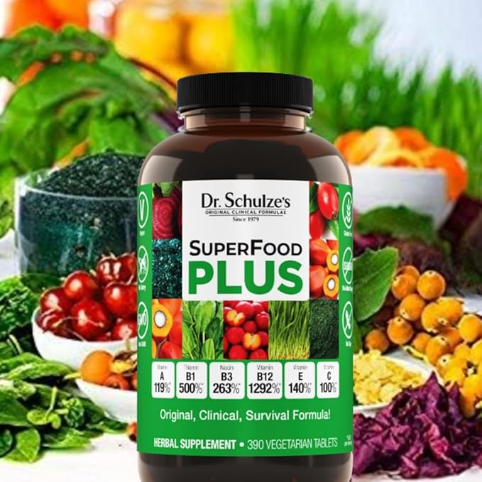 Dr. Schulze's SuperFood Plus | Vitamin & Mineral Herbal Concentrate | Daily Nutrition & Increased Energy | Gluten-Free & Non-GMO | Vegan | 390 Tabs | Packaging May Vary
