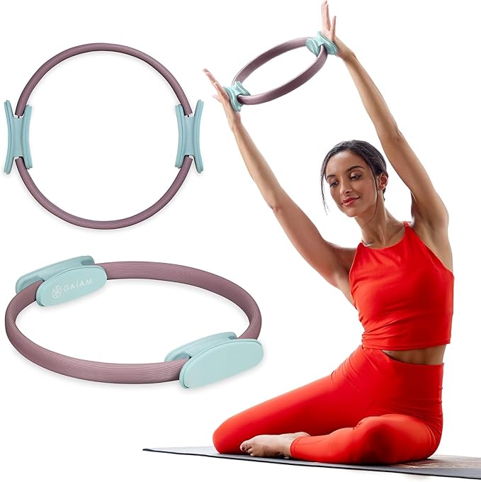 Gaiam Pilates Ring Fitness Circle - Lightweight & Durable Foam Padded Handles, Flexible Resistance Exercise Equipment for Toning Arms, Thighs/Legs & Core