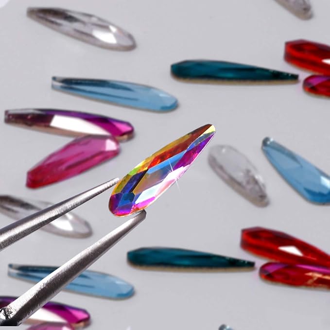 1848 Pcs Glass Nail Rhinestones Set(120+1728 pcs), Mix Colors Drop Shape 3x10mm Gems Stones For Nails Art Decorations