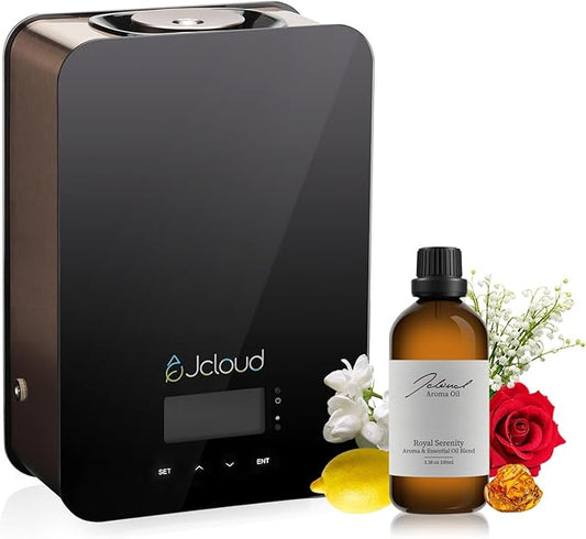 JCLOUD Smart Scent Air Machine for Home with Royal Serenity Inspired by Luxury Hotel Essential Oils 100ML, HVAC Scent Diffuser Cover Up to 2000 Sq. Ft with Cold Air Technology for Large Room