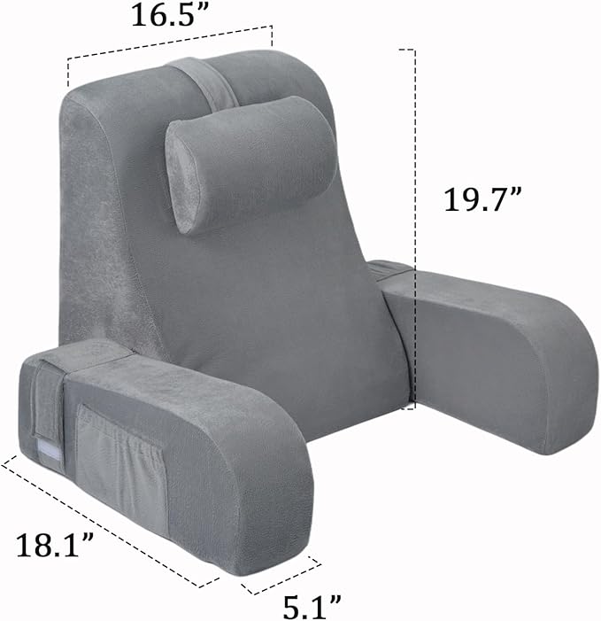 Reading Pillow for Sitting in Bed Adult, Back Pillow for Sitting Up in Bed with Arm Rest, Suitable for Gaming,Watching TV on Floor, 19in 4Pcs, Grey