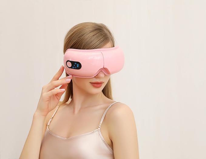 Eye Massager with Airbag Kneading,Constant Temperature Hot Compress, Multi-Frequency Vibration and Bluetooth Music (Blush Pink, Large)