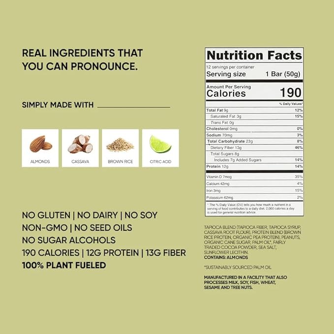 TRUBAR Vegan Protein Bar, Whipped for Key Lime, Gluten Free, Plant Based, High Fiber, Dairy Free, Low Fat, Non GMO, No Sugar Alcohols, 12G Lean Protein, 13G Fiber, Healthy Snack Bars, 12 CT