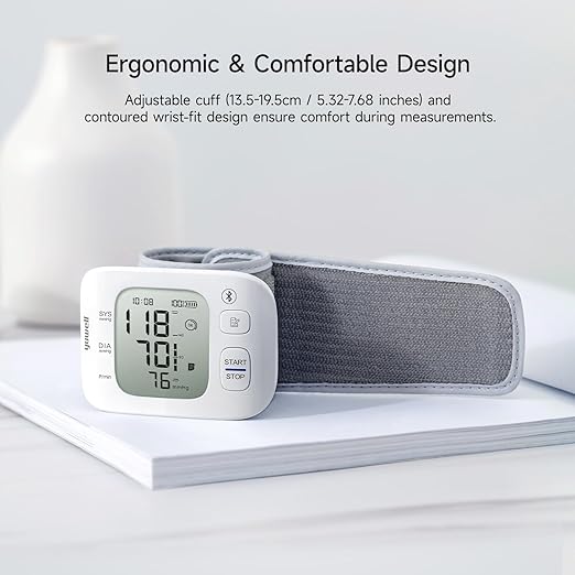 yuwell Smart Wrist Blood Pressure Monitor with Bluetooth | Medical Grade, BP Machine for Home Use | Ultra Light Weight, Smart Inflation Cuff, Large Display, Rechargeable Battery, App for iOS & Android