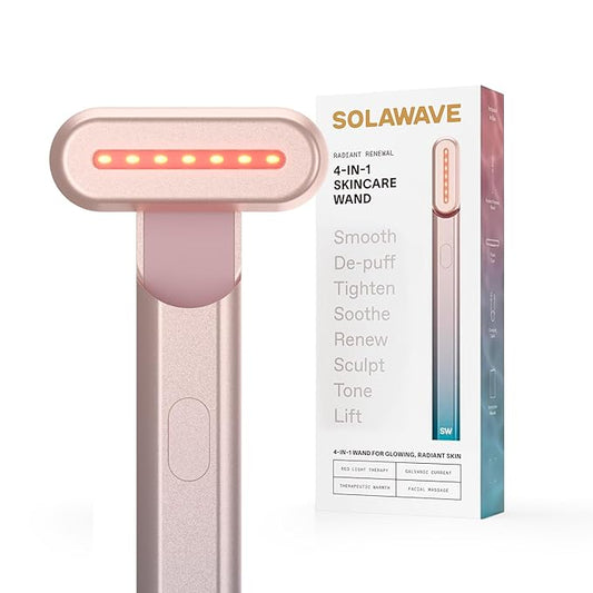 Solawave 4-in-1 Red Light Therapy Wand for Face & Neck | Beauty Device with Galvanic Current, Massager & Warmth | Anti-Aging, Wrinkle Reduction, Skin Tightening, Depuffing & Rejuvenation (Ombre)