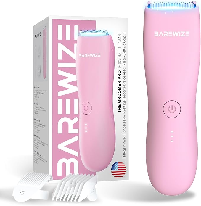 Bikini Trimmer for Women, Pubic Hair Trimmer | Waterproof, USB-C Rechargeable, LED Light, Replaceable Blade | Electric Razors for Women, Electric Lady Shaver (Blush Pink)