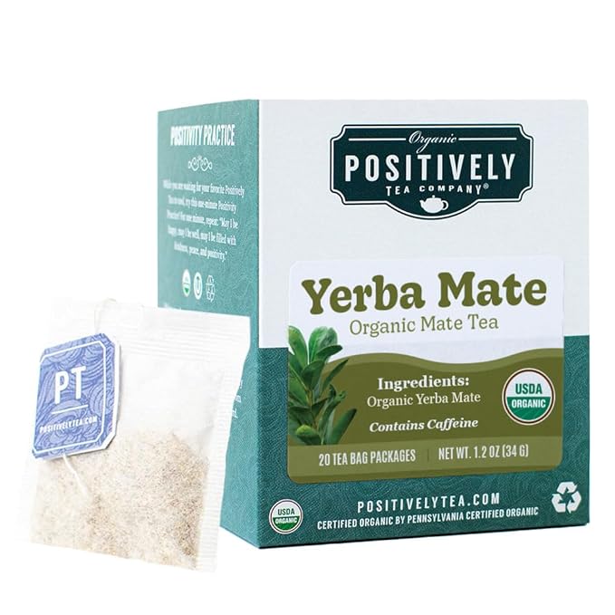 Organic Positively Tea Company, Yerba Mate Tea Bags (Unsmoked), 20 Count