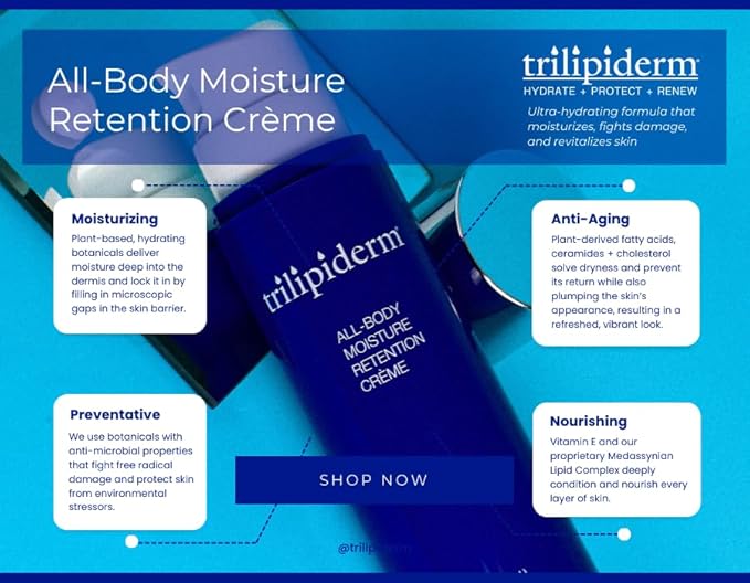Trilipiderm All-Body Moisture Retention Crème – Plant-Based All-Day Lightweight Hydration for Body and Face, Meadowfoam, Lipid Replacement, Travel-Size TSA-Approved 3 Ounce Tube