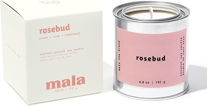 MALA Rosebud Cream Cedarwood & Rose Candle for Home – Aromatherapy Scented Candle – Vegan Soy – 45 Hour Clean Burn – Organic Non Toxic Candles – Cozy Room Decor – 6.8 oz