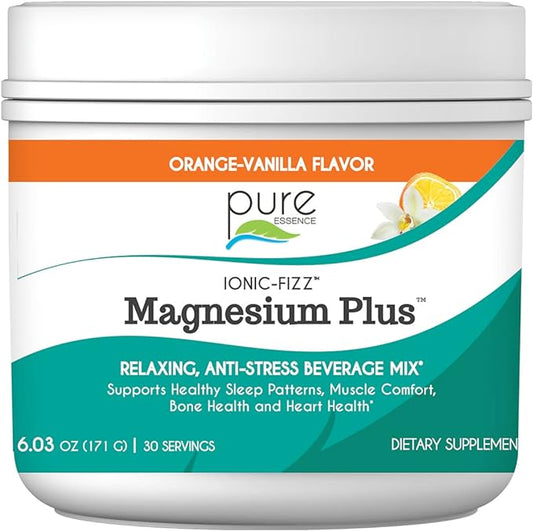 Pure Essence Labs Ionic Fizz Magnesium Plus, Anti-Stress Supplement Drink Powder, Gluten Free and Non-GMO Magnesium Powder (Orange Vanilla, 6.03 Ounce (Pack of 1))