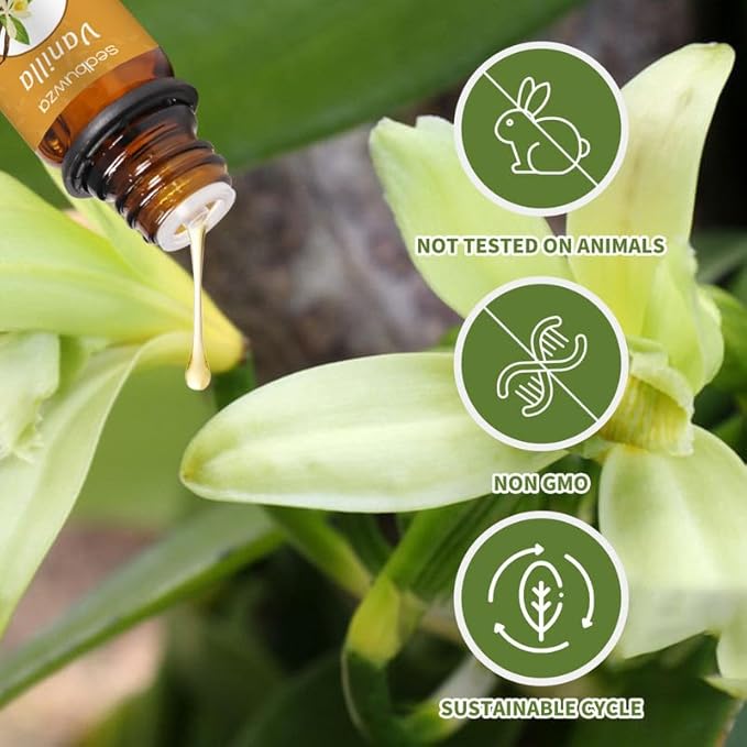 Sedbuwza Vanilla Essential Oil Set, 2 Pack Vanilla Aromatherapy Oils for Massage, Diffuser, Perfume, Soap, Candle Making 2 x 10 ml