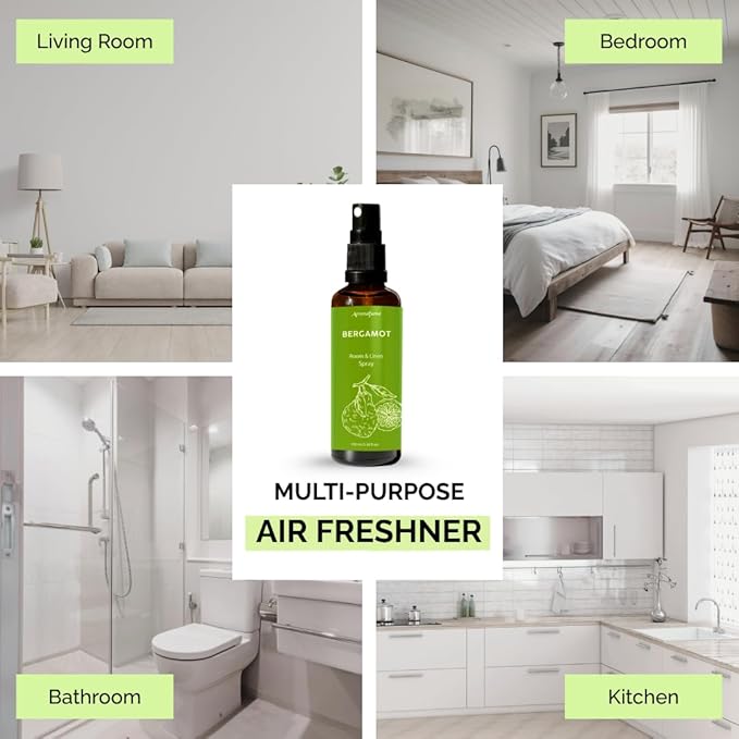 Bergamot Room, Linen & Pillow Spray by Aromafume | 100ml/3.38 fl oz | with Pure Bergamot Essential Oil | Aromatherapy Spray for Relaxation, Sleep & Stress Relief | Mist for Bedding, Fabric