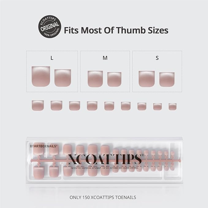 BTArtboxnails XCOATTIPS Toe Nail Tips - Lamp-Curable Real Square Cat Eye Press On Toenails for Women, 150 Soak Off Glitter Toe Nail Extensions in 15 Sizes, Builder Gel & Top Coat Required