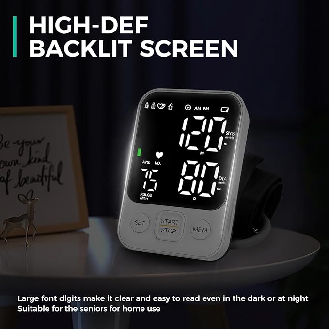 Blood Pressure Monitor Upper Arm Monitors for Home Use BP Machine with 2x120 Reading Memory Adjustable Arm Cuff 8.7"-15.7" Large Display with LED Background Light Storage Bag White