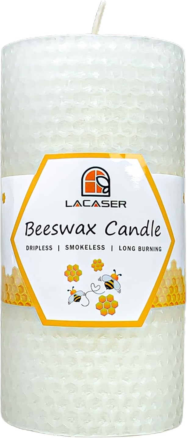 Large Beeswax Pillar Candles, Size 3"x6", Natural Bees Wax Candle Sheet Handrolled for Home, Unscented & Smokeless, 40 Hour Burn Time, White