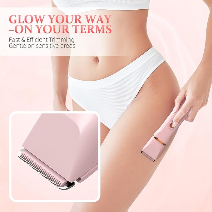5-in-1 Bikini Trimmer for Women, IPX7 Waterproof Electric Razors Shaver, Cordless Body Hair Trimmer, Facial & Pubic Hair Removal, Ceramic Blade (Blush)