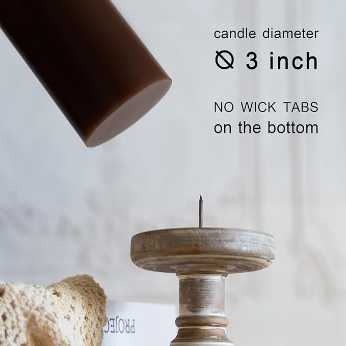 MOZEAL 3" x 4" Hand-Poured Unscented Brown Pillar Candles,Dripless Candles Set of 3,Smokeless,Clean Burning,Approx 60 Hours Burn Time,Wedding,Dinner,Christmas and Home Decor（3 Inch Width Series）