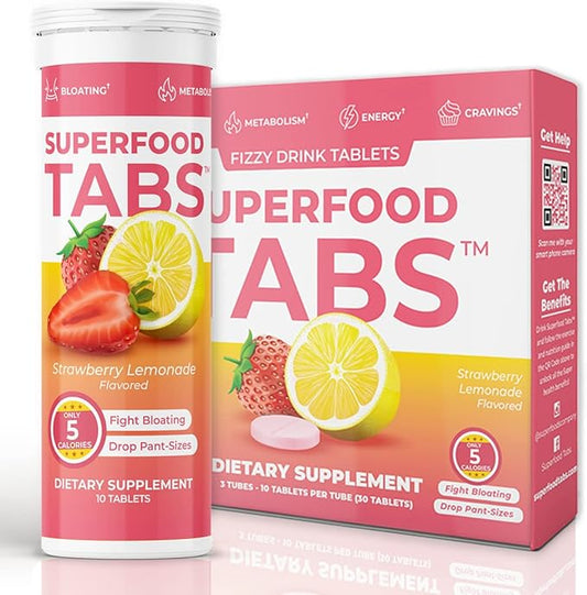 Superfood Tabs Superfoods Company Detox Cleanse Drink - Supplement for Women & Men - Support Healthy Weight, Digestive Health, Cravings & Bloating Relief - Strawberry Lemonade Flavor [30 Tablets]