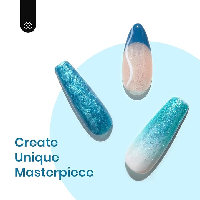 Beetles Blue Gel Polish Set - Mermaid Treasures Collection, Glitter Pearl Polish Navy Dark Blue Colors Gel Nail Art Design Soak off Uv Led Nail Lamp