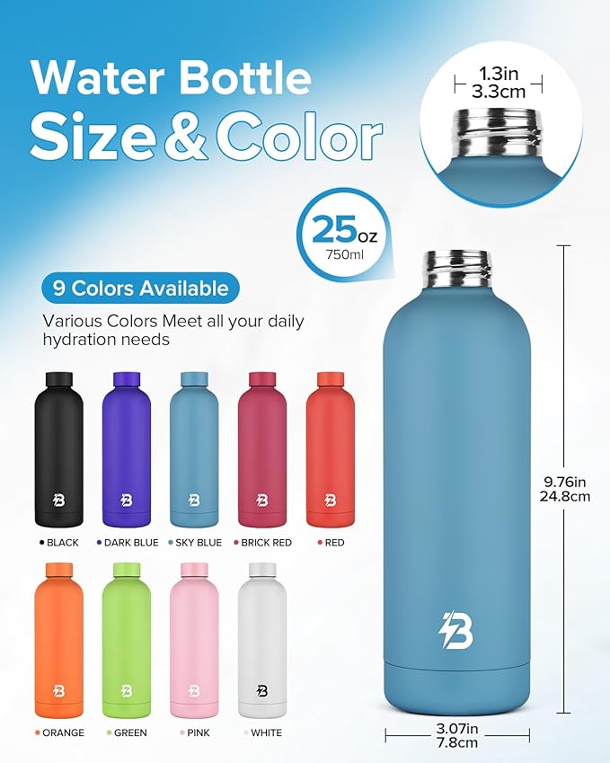 Insulated Water Bottle with Lid, 25 oz Reusable Leak-Proof Metal Stainless Steel Water Bottles for Travel, Sports, Gym, Outdoor (Sky Blue)