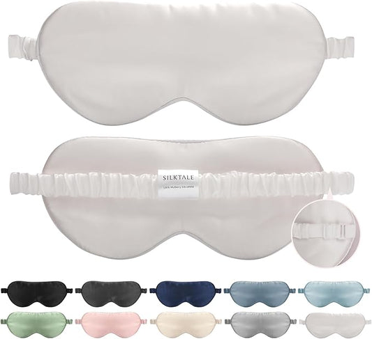 100% Mulberry Silk Eye Mask for Sleeping with Silk Wrapped Adjustable Strap,Ivory White