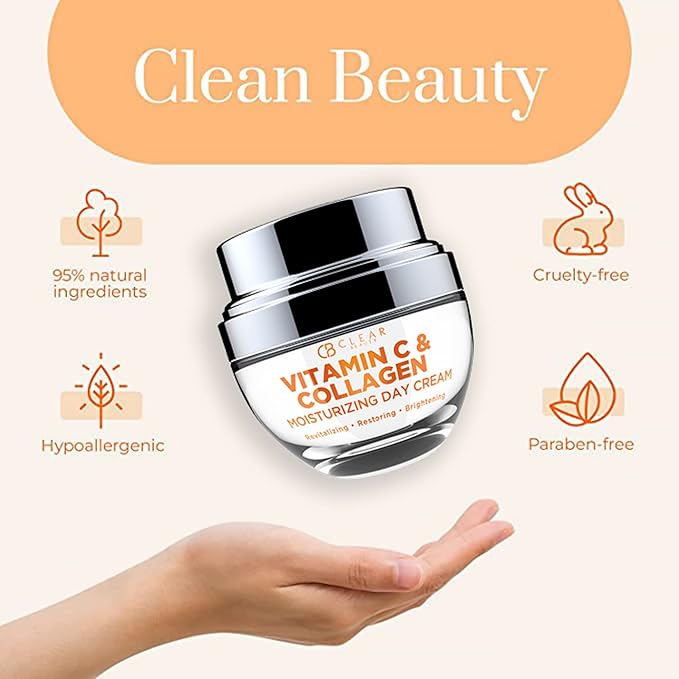 Clear Beauty Vitamin C & Collagen Daily Face Moisturizer - Dermatologist Tested, Moisturizing & Firming, Anti-Aging, Cruelty-Free Korean Skincare, All Skin Types - 1.69 oz