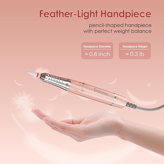Delanie Brushless Nail Drill 35000 RPM Professional Rechargeable Portable Electric Nail File for Nail Tech, Rose Gold