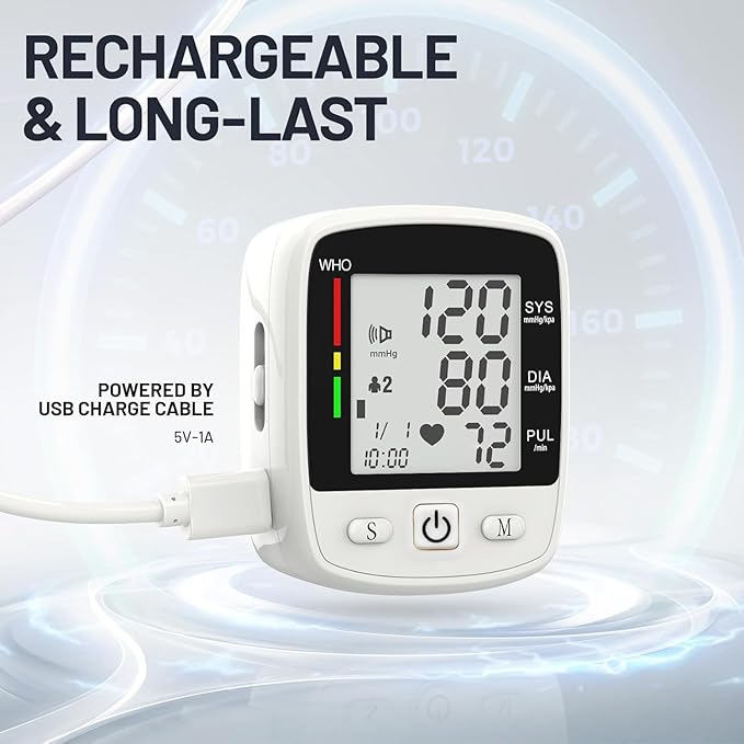 Blood Pressure Monitor Digital Wrist BP Machine Automatic Adjustable Cuff ( 5.3 to 7.7 in) with 2 Users 180 Memory Voice Broadcast Large LCD Display USB Charging Cable Carrying Case