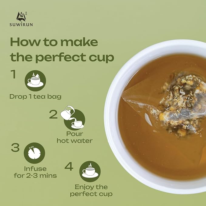 Suwirun Organic Chamomile Tea 25 Bags – 100% Chamomile Flowers – Naturally Caffeine-Free, Supports Relaxation & Sleep – Smooth & Soothing Herbal Tea