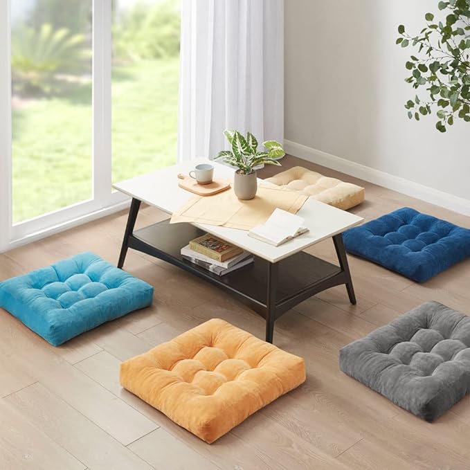 Meditation Floor Pillow Set of 2, Square Large Pillows Seating for Adults, Tufted Corduroy Cushion for Living Room Tatami, Turquoise, 22x22 Inch