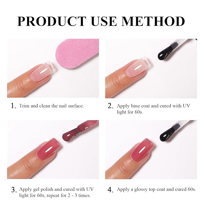 10ml Hema Free Gel Nail Polish Set, 6 Colors Transparent Jelly Gel Polish Kit Sheer Jelly Dark Red Deep Green Brown Blue Purple Color Manicure Gift for Art DIY and Salon