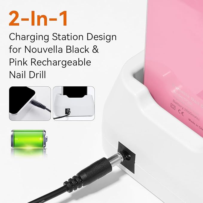 Makartt Original Power Charger Adapter for Nouvella Nail Drill, 12V 1.5A AC-DC Battery Supply for 35000RPM Rechargeable Electric File Manicure Tech Art Salon Home DIY Use