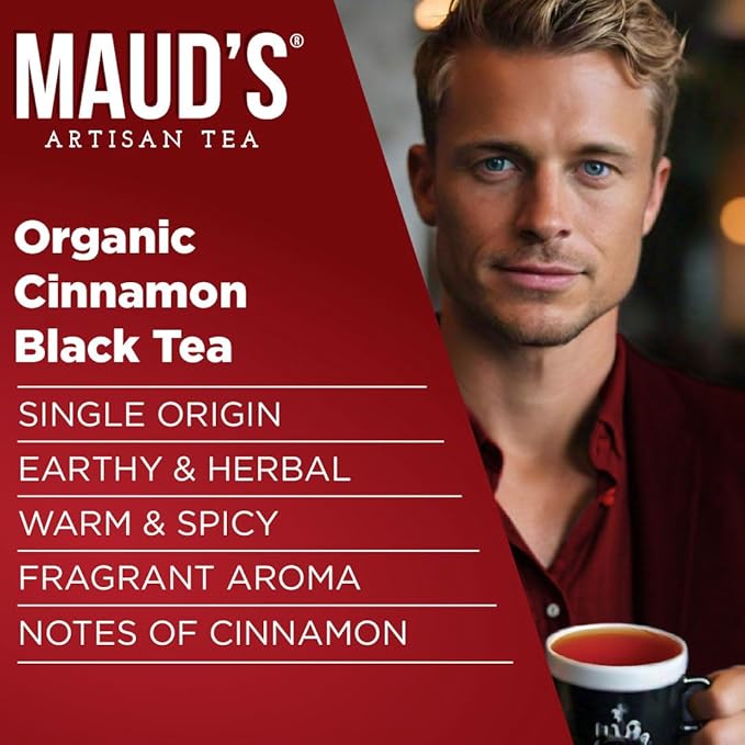 Maud's Organic Cinnamon Black Tea Pods, 44 ct, Recyclable Single Serve Tea Pods – 100% Gourmet Blended Tea Leaves, Compatible with Keurig K Cups Maker
