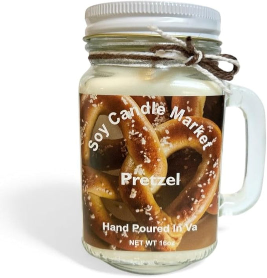 Soy Scented Candles | Handmade & Highly Aromatic Candles Burns Upto 85 Hours in Glass Jar - Perfect for Home Decor, Wedding, Birthday, Dinner (Pretzel, 16 oz)