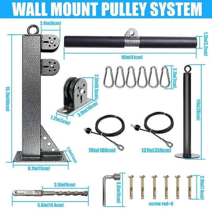 Fitness Wall Mount Pulley System, Weight Cable Pulley System for Gym, Lat Pull Down and Low Row Cable Machine, Cable Station Equipment