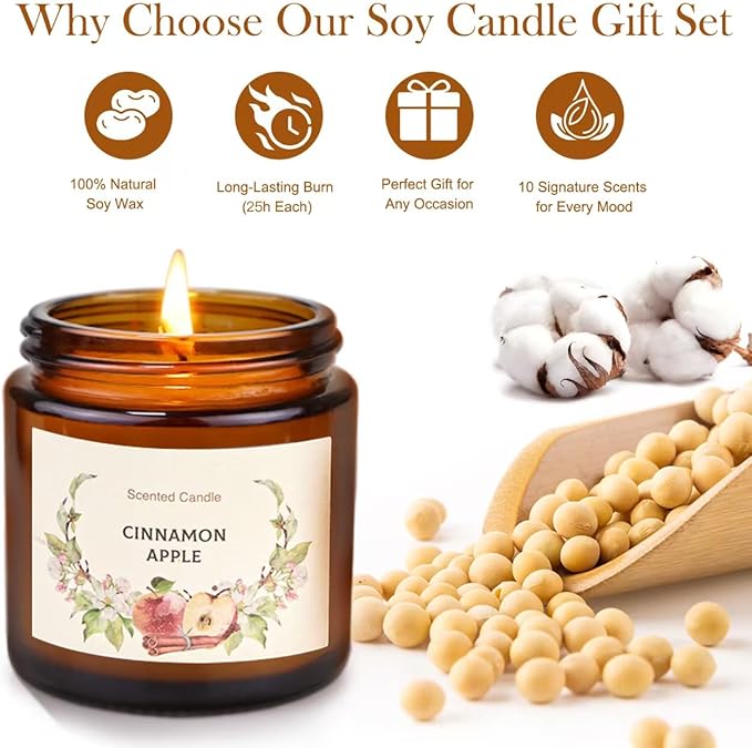 Christmas Candle Gift Set for Women, 10 Pack Long Lasting Scented Soy Candles, Aromatherapy Candles for Home Relaxation, Perfect Holiday & Christmas Gifts