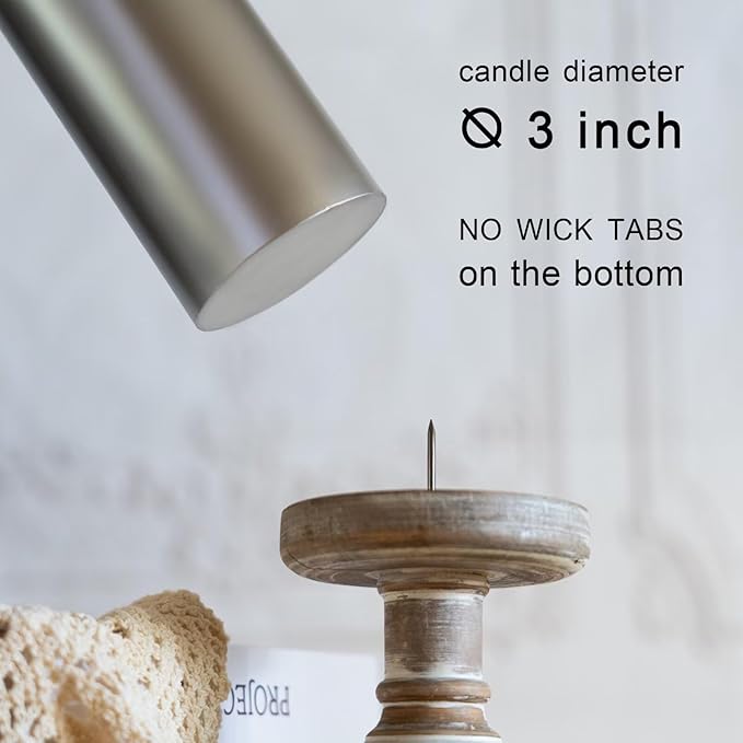 MOZEAL 3" x 8" Hand-Poured Unscented Candles,Large Silver Pillar Candles Set of 2,No Drip,Approx 120 Hours Long Burning,Wedding,Dinner,Christmas and Home Decor（3 Inch Diameter 8 Inch Height）